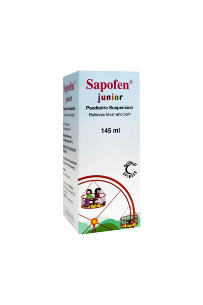 SAPOFEN شراب معلق للأطفال، يُستخدم لتخفيف الحمى والألم، 145 مل، 100 ملغ
