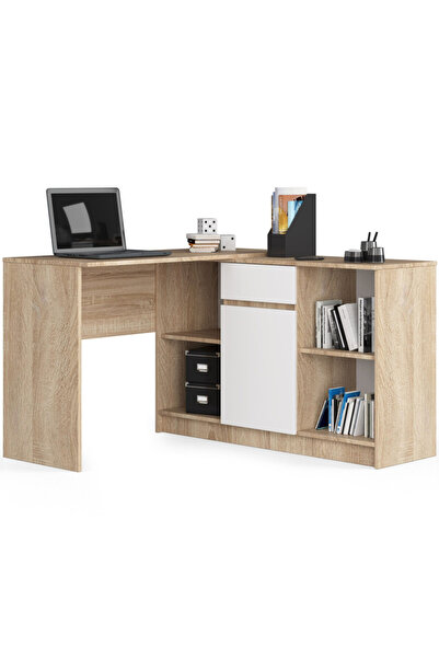 SERSIMO Birou de colț cu sertar, ușă și 6 rafturi, PAL laminat de 16 mm, 120x126x79 cm, Sonoma