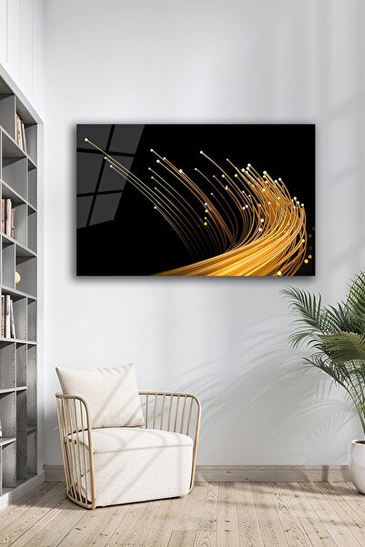 B&G DESIGN Pictură decorativă pe sticlă neagră cu detaliu linie aurie, modern...