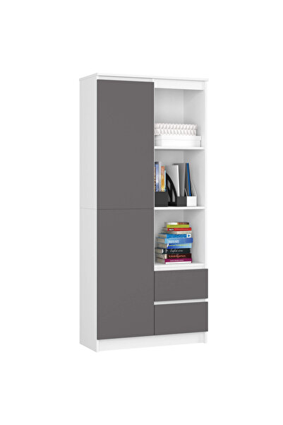 SERSIMO Cabinet with door, 2 drawers and 7 shelves, 16 mm laminated chipboard, 80x35x180 cm, white and gray