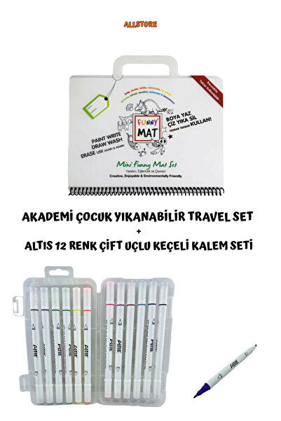 Akademi Çocuk Yıkanabilir Travel Set (Desenli) + Çift Taraflı Keçeli Kalem Seti