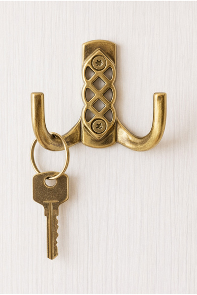 BERFİNO 5'li Antik Sarı Çiftli Duvar Askısı – Dekoratif Metal Portmanto-Vesti...