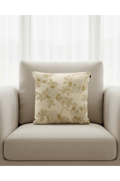 REDTAG Beige Floral Embellished Cushion