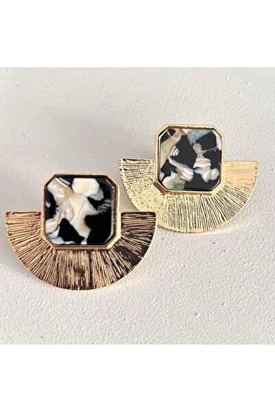 julee.co Siyah Beyaz Yelpaze Küpe(3x4cm)