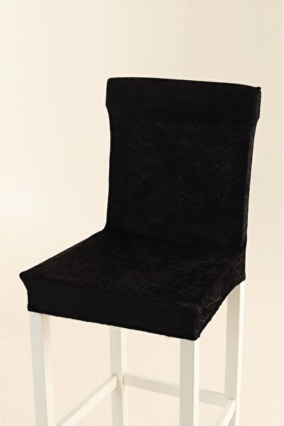 Bella Home غطاء كرسي مخملي - قابل للغسل - قماش قابل للتمدد - 6 قطع - أسود