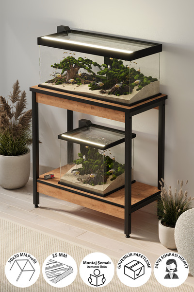 Bofigo Akvaryum Sehpası Yan Sehpa Metal Ayaklı Sehpa 80 x 40 Cm Çam