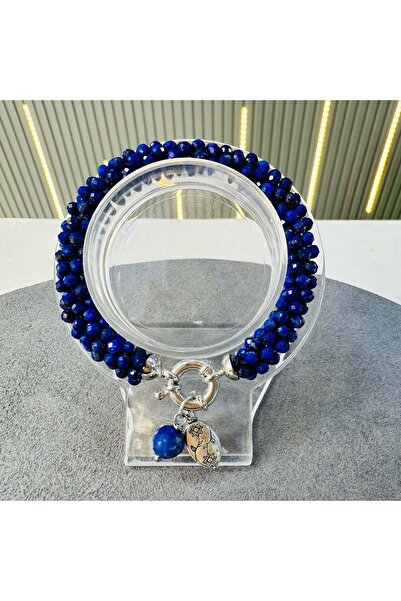 Dotamineral Örgü Lapis Lazuli Doğal Taş 925 Ayar Gümüş Kadın Bileklik 6 mm Af...