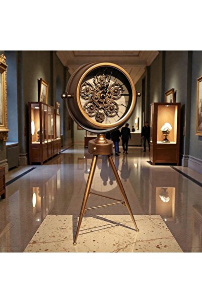 Kuzey Tacı Tripod Ayaklı Mekanik İskelet Masa Saati – Bronz Ton Metal Gövde, ...