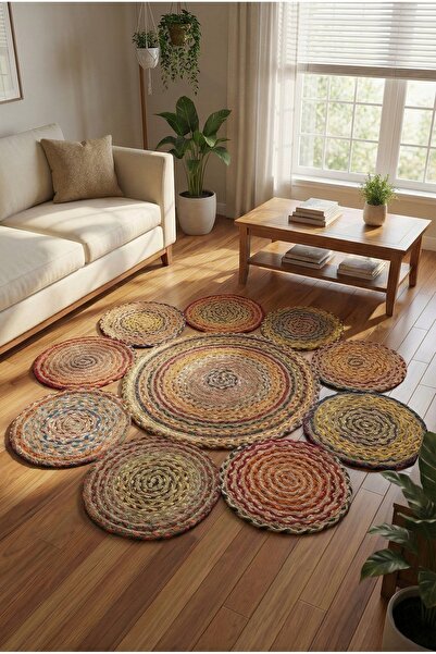 ECCE LOOM Jüt Doğal Sisal Yuvarlak Mutfak Balkon Oturma odası Kilimi
