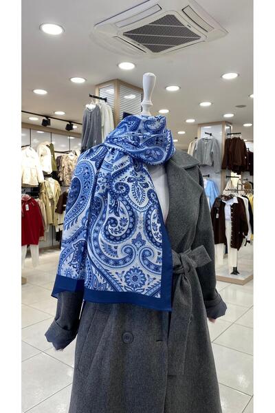 KUQOS Velvet Persian Patterned Shawl Blue