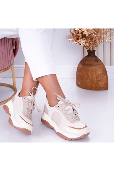Botinelli Pantofi sport bej pentru femei, din piele Rhea, 36