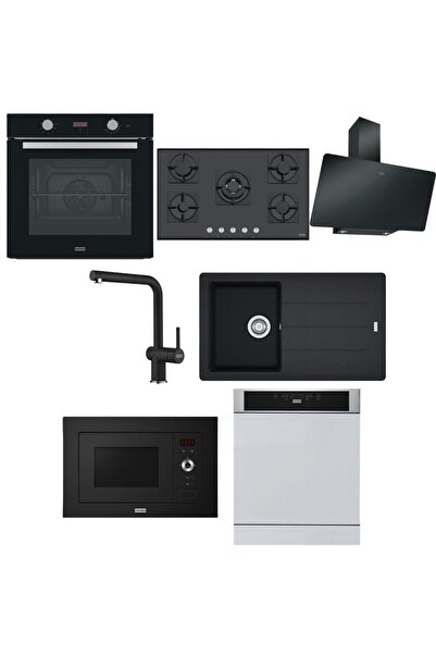Franke Siyah Set 3, Fırın, Ocak 90 cm, Davlumbaz 90 cm, Bulaşık makinası, Mik...