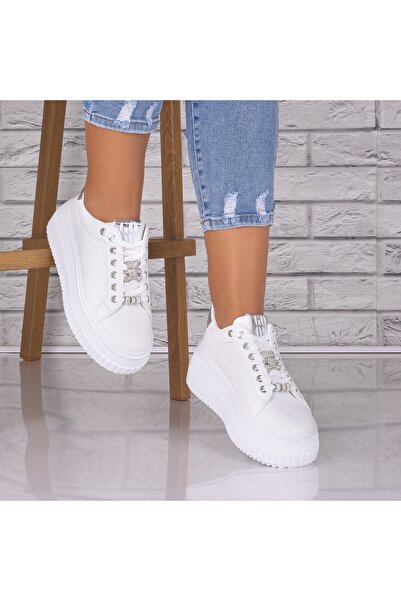 Botinelli Teniși albi de damă din piele ecologică Pluvina, 38