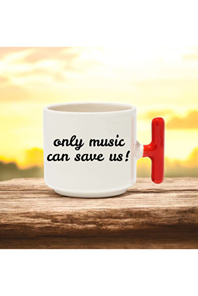 BB TRADE Only Music Designed Red T-Handle Ceramic Printed Mug Cup 250 ml