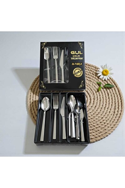 Gül Mutfak 36 Piece Cutlery Set for 6 People, Simple Plain Model with Box