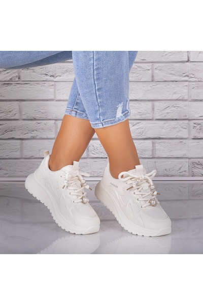 Botinelli Pantofi sport bej pentru femei din piele/material textil Tanada, 36