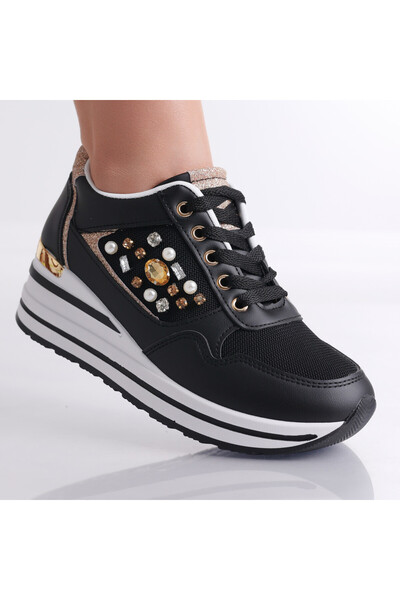 Botinelli Teniși negri de damă din material textil și piele ecologică Mulisa, 40