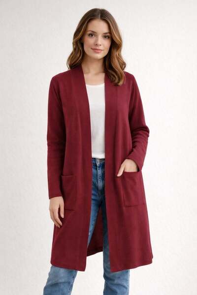 ModaPlaza Women's Straight Long Cardigan with Pockets 4341