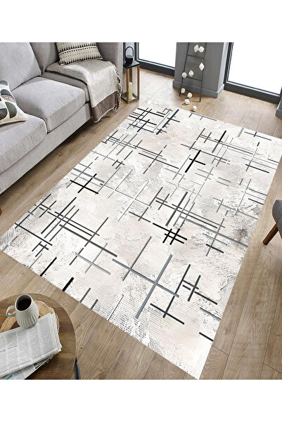 GNL HOME Çizgili Modern Dijital Baskı,Kaymaz Taban, Yıkanabilir Salon, Mutfak...