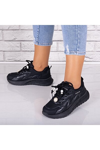 Botinelli Teniși negri pentru femei din piele/material textil Tanada, 39