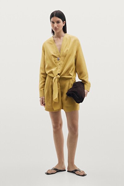 Massimo Dutti Düğümlü keten karışımlı gömlek