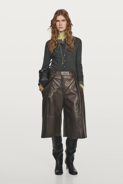 Massimo Dutti Pensli uzun napa deri bermuda şort - STUDIO