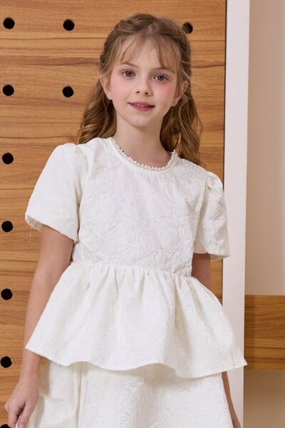 Alesaei-mondo tondo بلوزة بناتي ابيض مشجر 7146