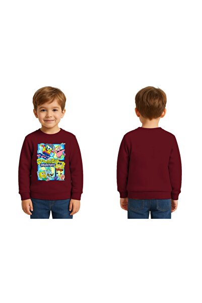SEDİRLİ سويت شيرت سبونج بوب مطبوع للأطفال للجنسين، 3 خيوط، مزخرف