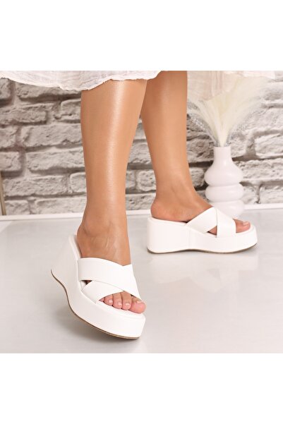 Botinelli Papuci de damă cu platformă albi, din piele Linaris, mărimea 37