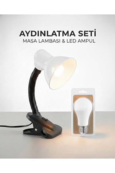 Kendal KML201B MASA LAMBASI — E27 DUY / 80×200 mm + KES170 6500K AMPUL İLE Bİ...
