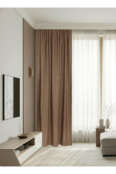 cheap's home Self-Stained Linen Look Modern Background Curtain - No Pleats, Extra Foam, Straight Hanging (Camel)