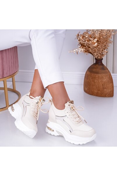 Botinelli Pantofi sport pentru femei cu platformă bej de la Textil Didi, mări...