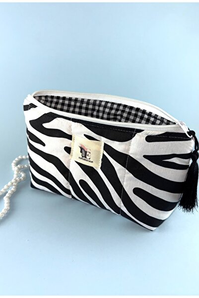 esperidesign Tasarım Püsküllü Tek Gözlü Elyaflı Yıkanabilir Geniş Makyaj Çantası