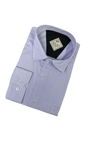 GÖMLEK GALERİSİ قميص رجالي كلاسيكي من القطن بأكمام طويلة وخطوط عريضة