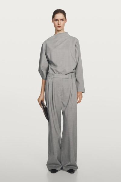 Massimo Dutti Bol Paça Pili Detaylı %100 Yün Pantolon - STUDIO