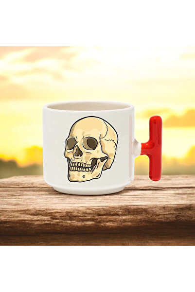 BB TRADE Red t Handle Ceramic Printed Mug with Skull Design 250 ml