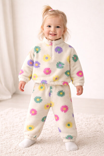 GÜLERBEBECİX Girl's Suit Welsoft Zippered Patterned