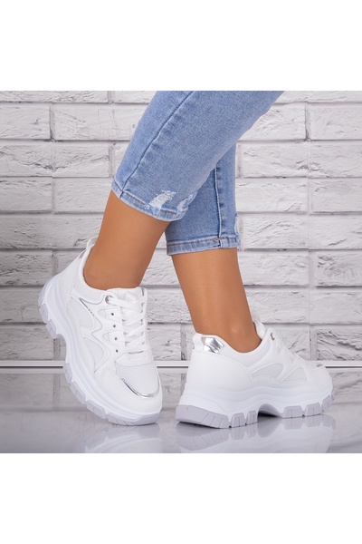 Botinelli Pantofi sport albi pentru femei din piele/textil Arleta, mărimea 38