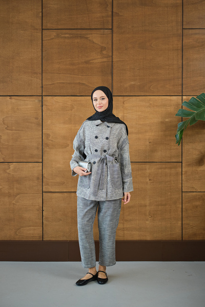 LOCCO Women's Gray Double Button Suit Gray