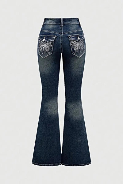 Gofeel Taş İşlemeli Vintage İspanyol Paça Pantolon