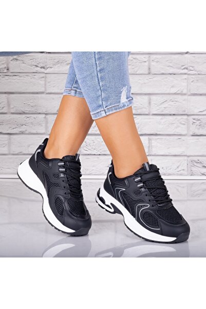 Botinelli Teniși negri pentru femei din piele/textil Avarola, 36