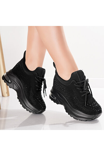 Botinelli Women's Black Platform Sport shoes Made of -Suede Leather Molana, 39