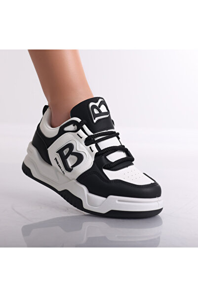 Botinelli Teniși de damă negri/albi din piele ecologică Haira, 36