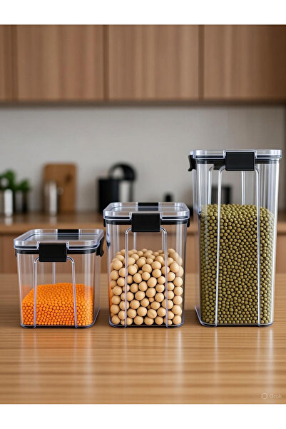 Limeks Home 3-Piece Transparent Storage Container Set – with Airtight Lids, Food Storage Box, Legumes, 1.8L-1.3L-0.7L