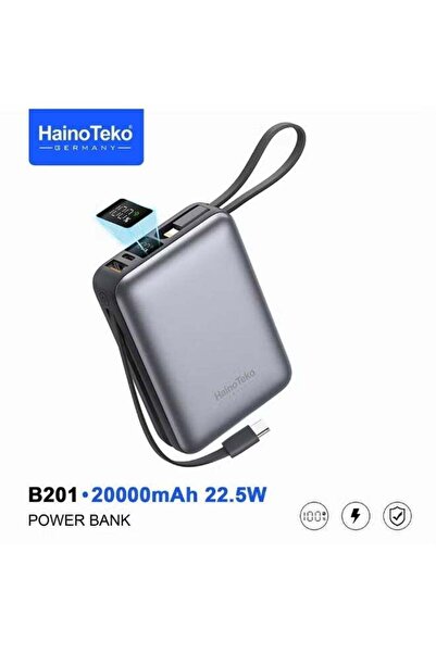 HAINOTEKO B201 20000mAh Power Bank with Built-in Type-C & Lightning Cables