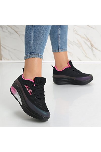 Botinelli Pantofi sport damă Riana, negri/roz, din material textil, mărimea 36