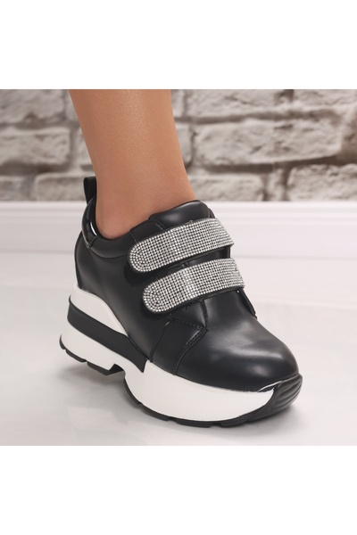 Botinelli Teniși negri cu platformă pentru femei, din piele de culoarea vinul...