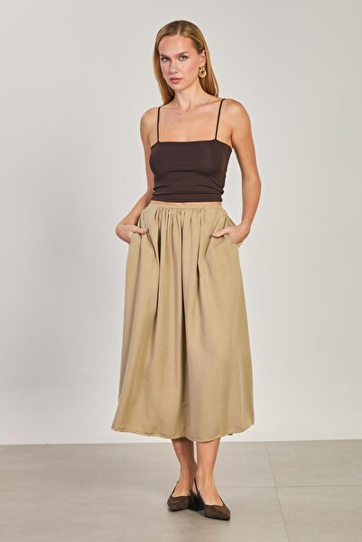 BARRELS AND OIL Women's Pleated Midi Skirt - Stone