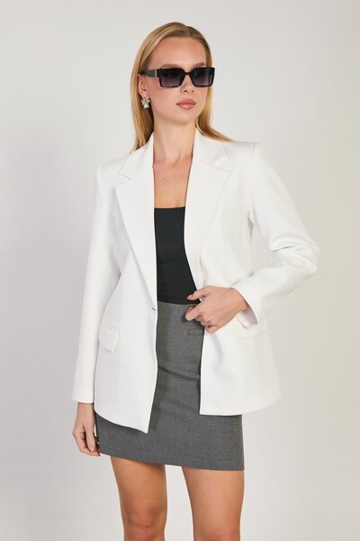 BARRELS AND OIL Women's single button blazer jacket - white