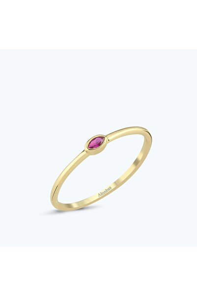Altınbaş Kırmızı Taşlı Altın Markiz Yüzük